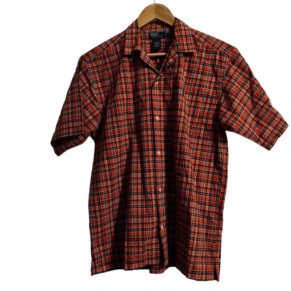 Polo Ralph Lauren Youth Boys size Large Shirt Orange Plaid‎ Button Down Cotton
